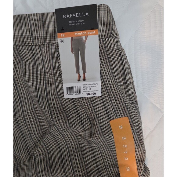 Rafaella Womens Pants NWT Size 12 Warm Taupe Stretch Slim Plaid - Picture 3 of 12